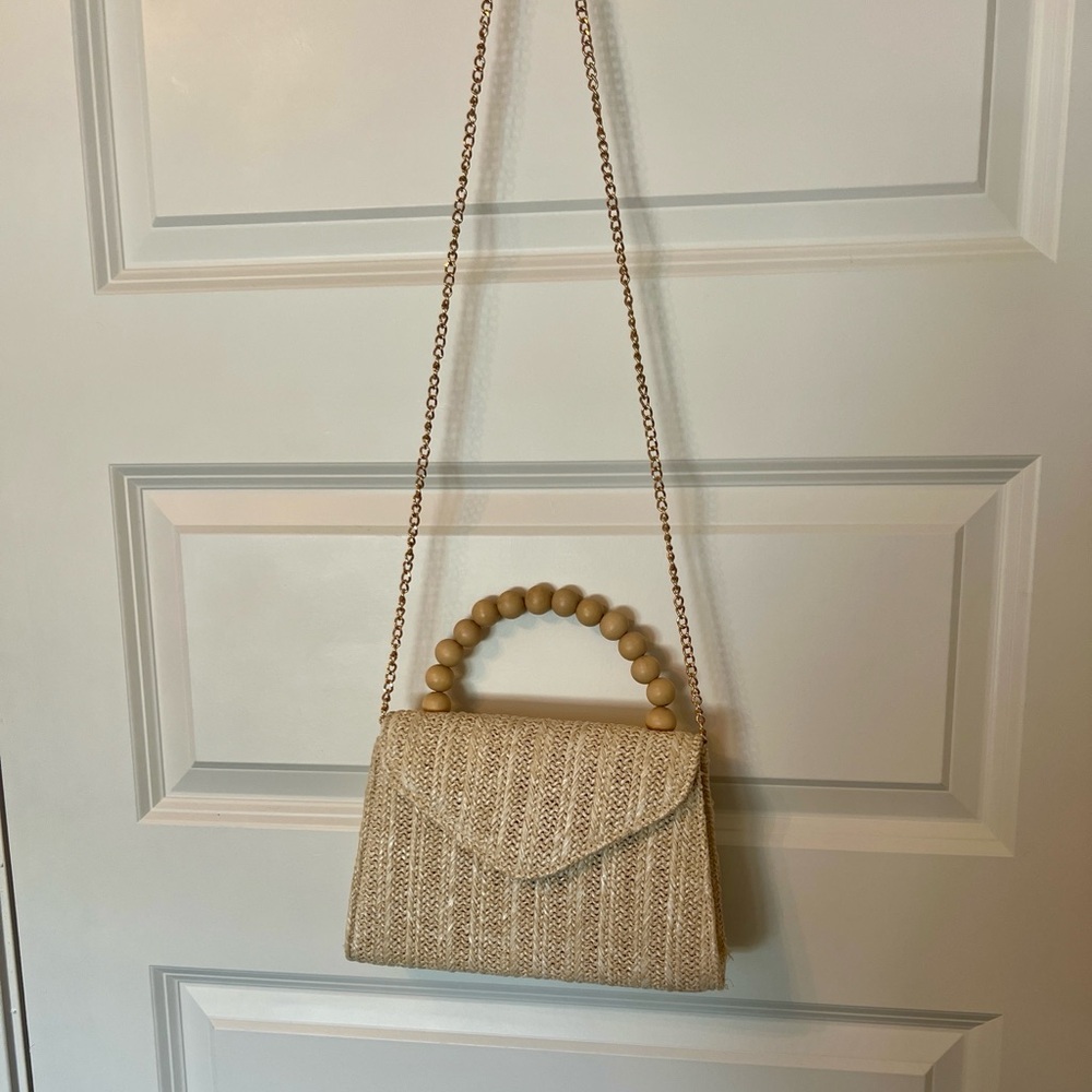 Beaded-Handle Straw Crossbody Bag in Natural - Picture 5 of 8